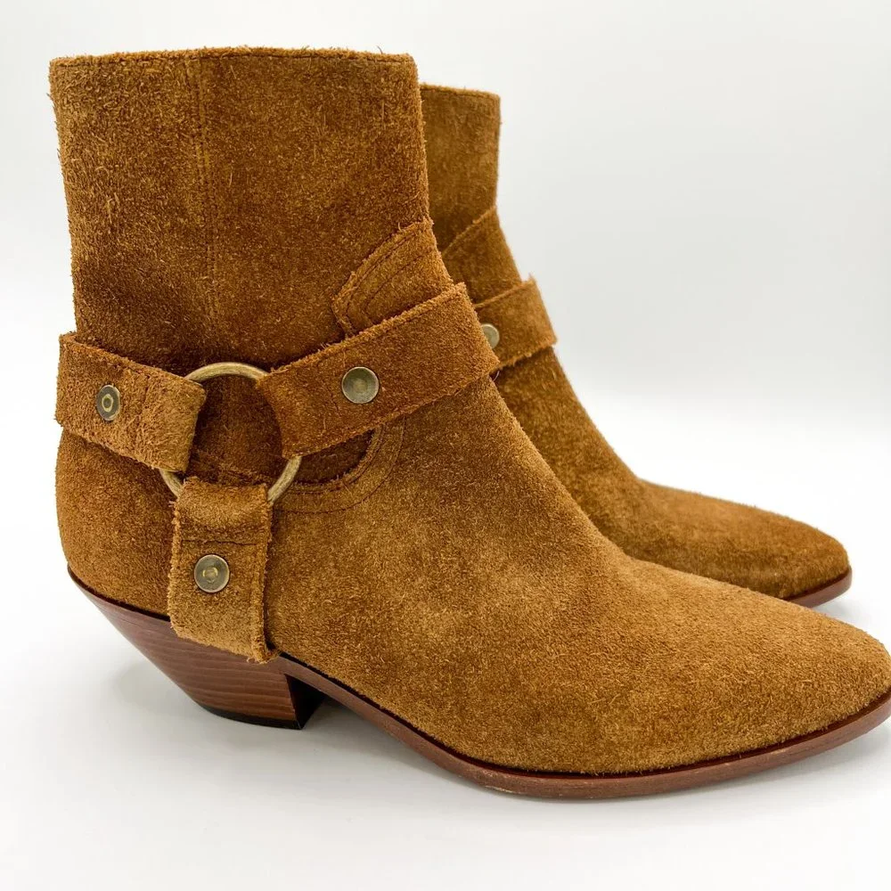 Saint Laurent Brown Leather Suede Wyatt Harness Boots/ New without Box - Picture 10 of 13